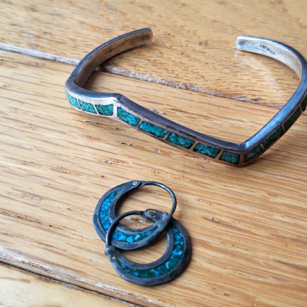 Sterling Silver & Turquoise Earrings & Bracelet Set